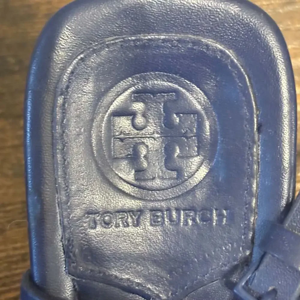 Tory Burch Miller Navy Leather Block Heel Sandals Size 10M
